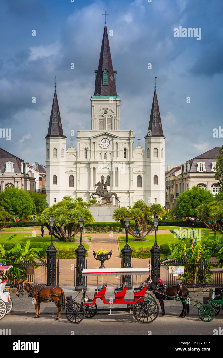 Jackson Square im French Quarter, auch bekannt als das Vieux Carré, das älteste Viertel in der Stadt New Orleans. Stockfoto