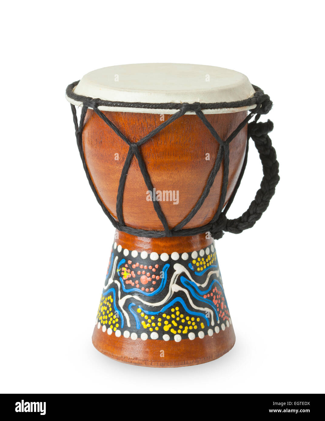 Original afrikanische Djembe Trommel isolierten auf weißen Hintergrund. Stockfoto