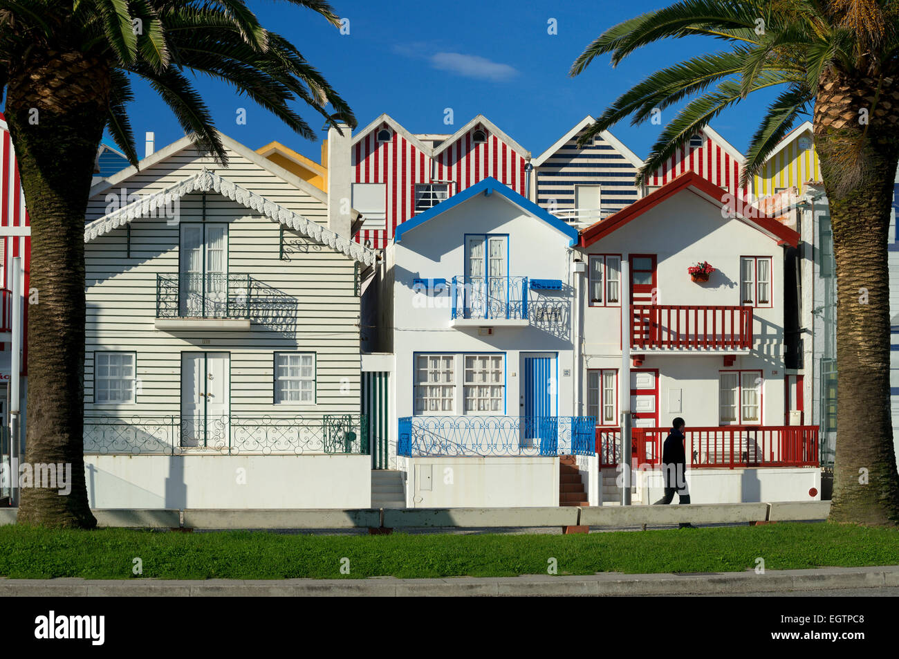 Portugal, Beira Litoral, Costa da Prata, Häuser in Costa Nova Dorf Stockfoto