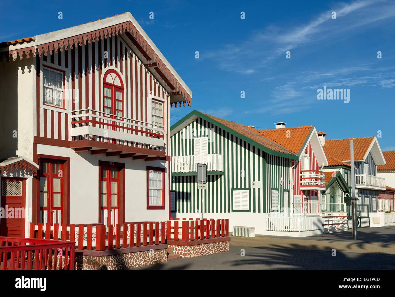 Portugal, Beira Litoral, Costa da Prata, Häuser in Costa Nova Dorf Stockfoto