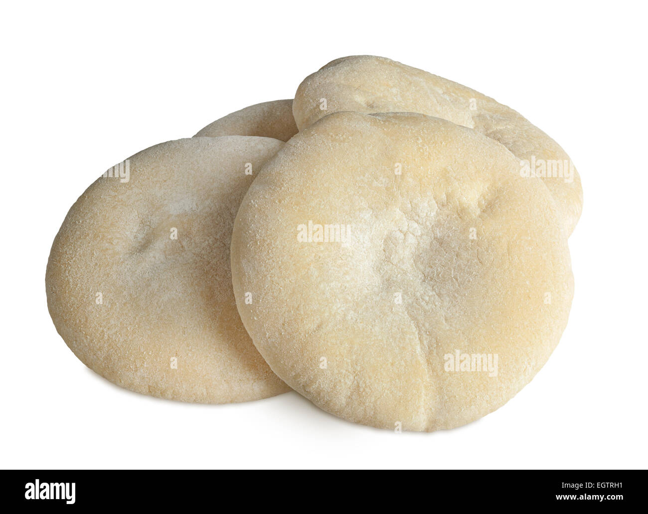 Arabisch vier Laibe Brot isolierten auf weißen Hintergrund. Stockfoto