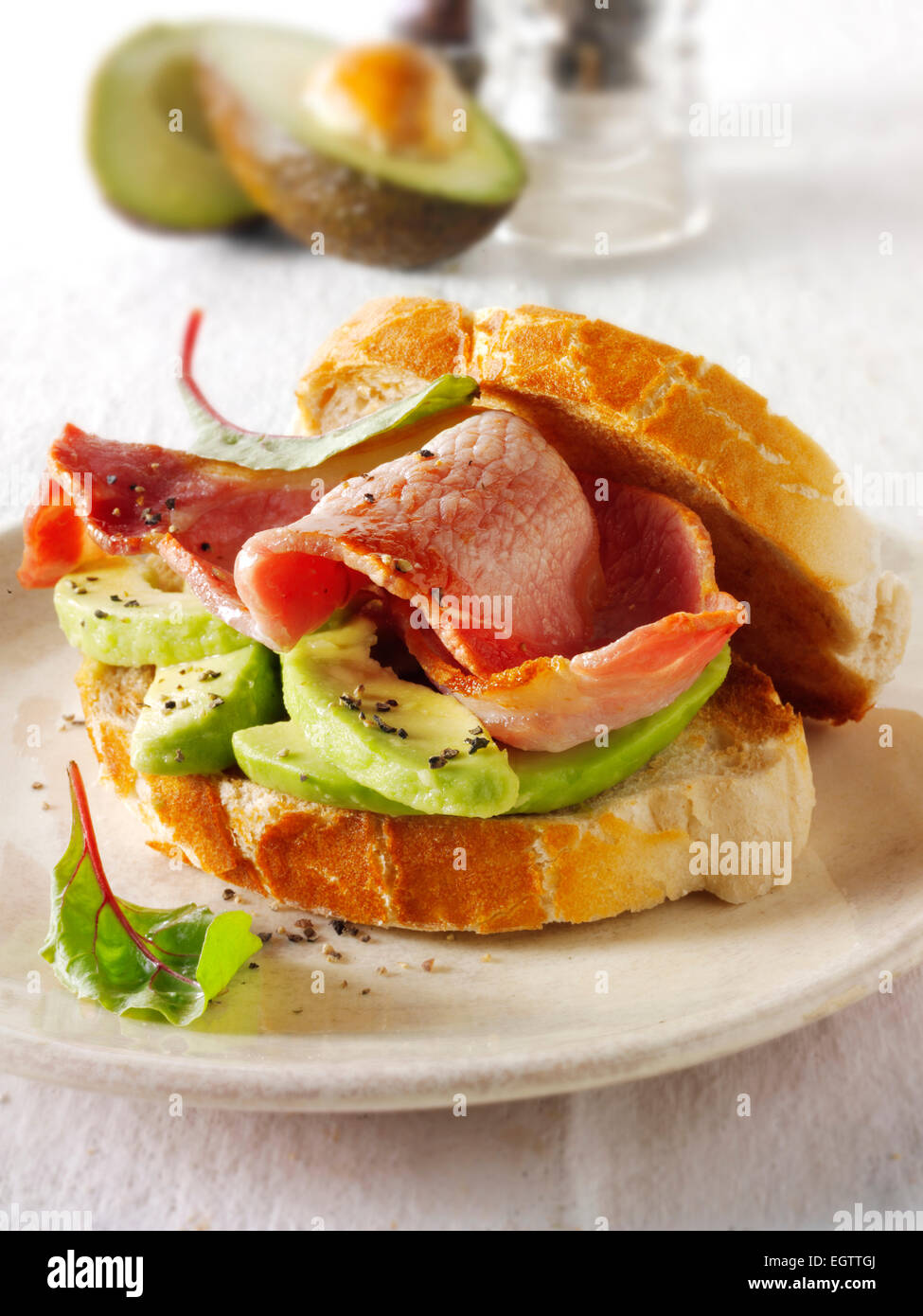 Speck und Avocado Sandwich Stockfoto