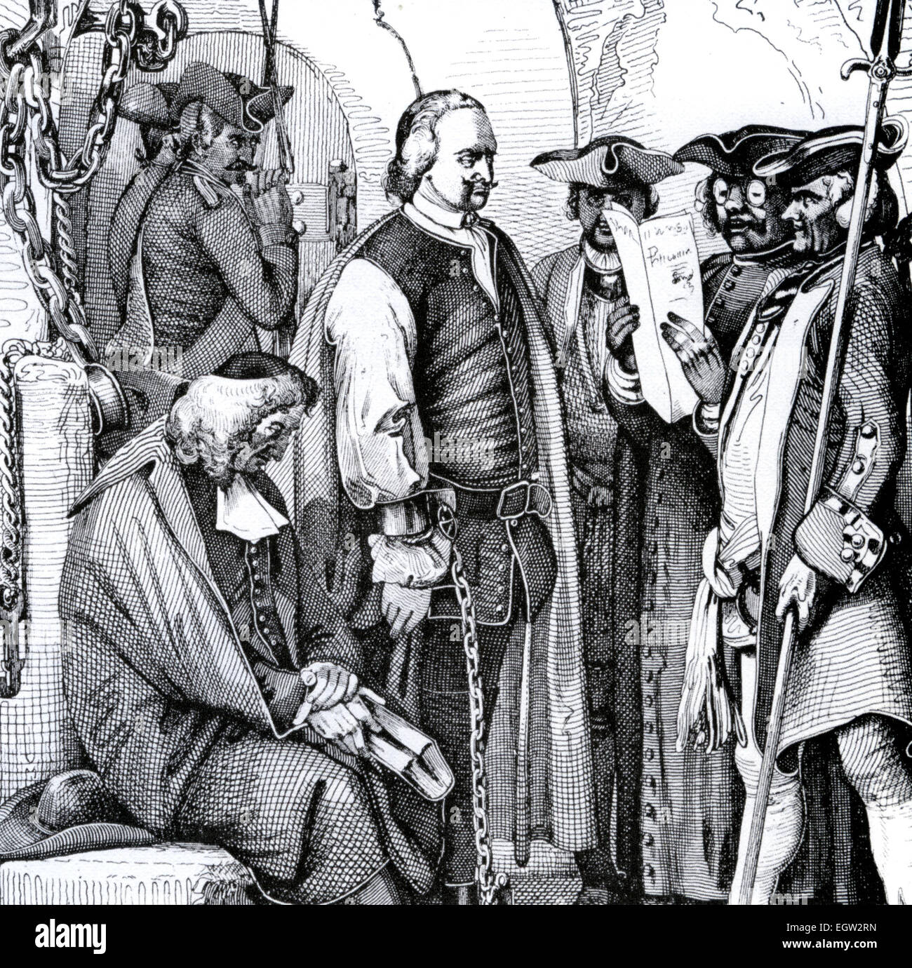 Deutscher Arzt JOHANN STRUENSEE (1737-1772) wartet auf seine Hinrichtung am 28. April 1772 Stockfoto