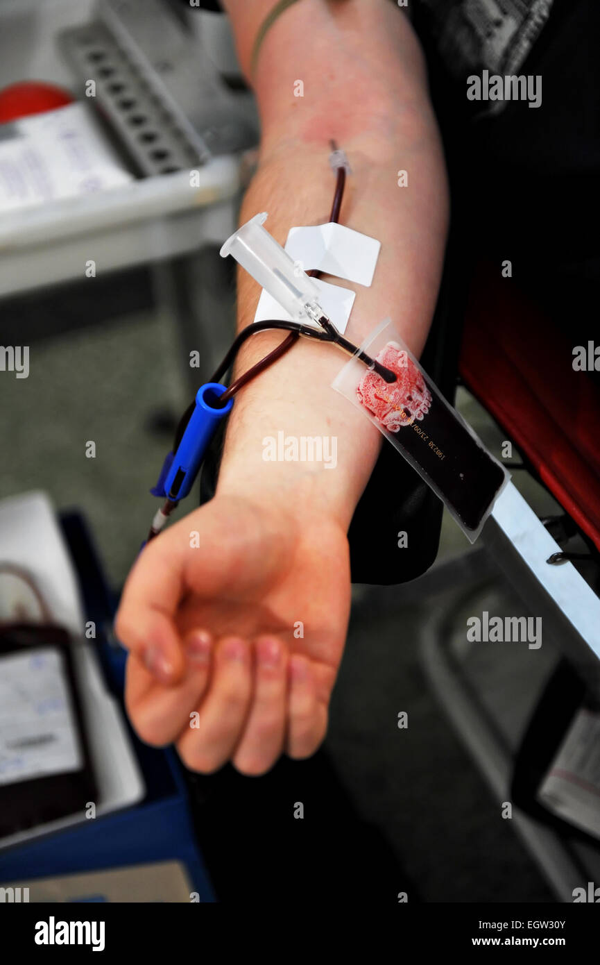 Detail mit Blut Plastiktüte während einer Blutspende Stockfoto