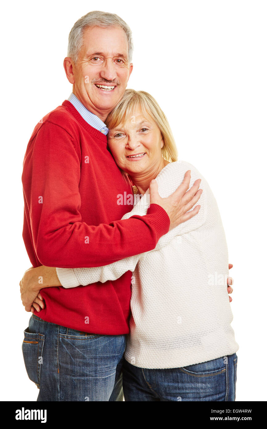 Gerne älteres Paar in Liebe umarmen einander Stockfoto