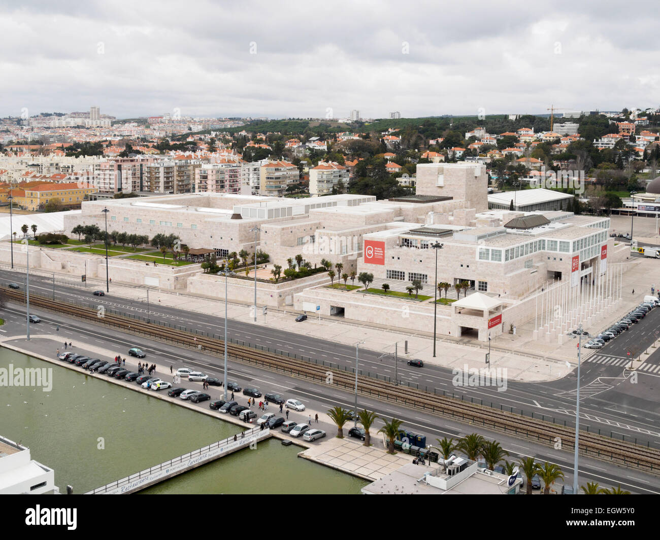 Luftaufnahme des Centro Cultural de Belém in Belém, Lissabon, Portugal Stockfoto