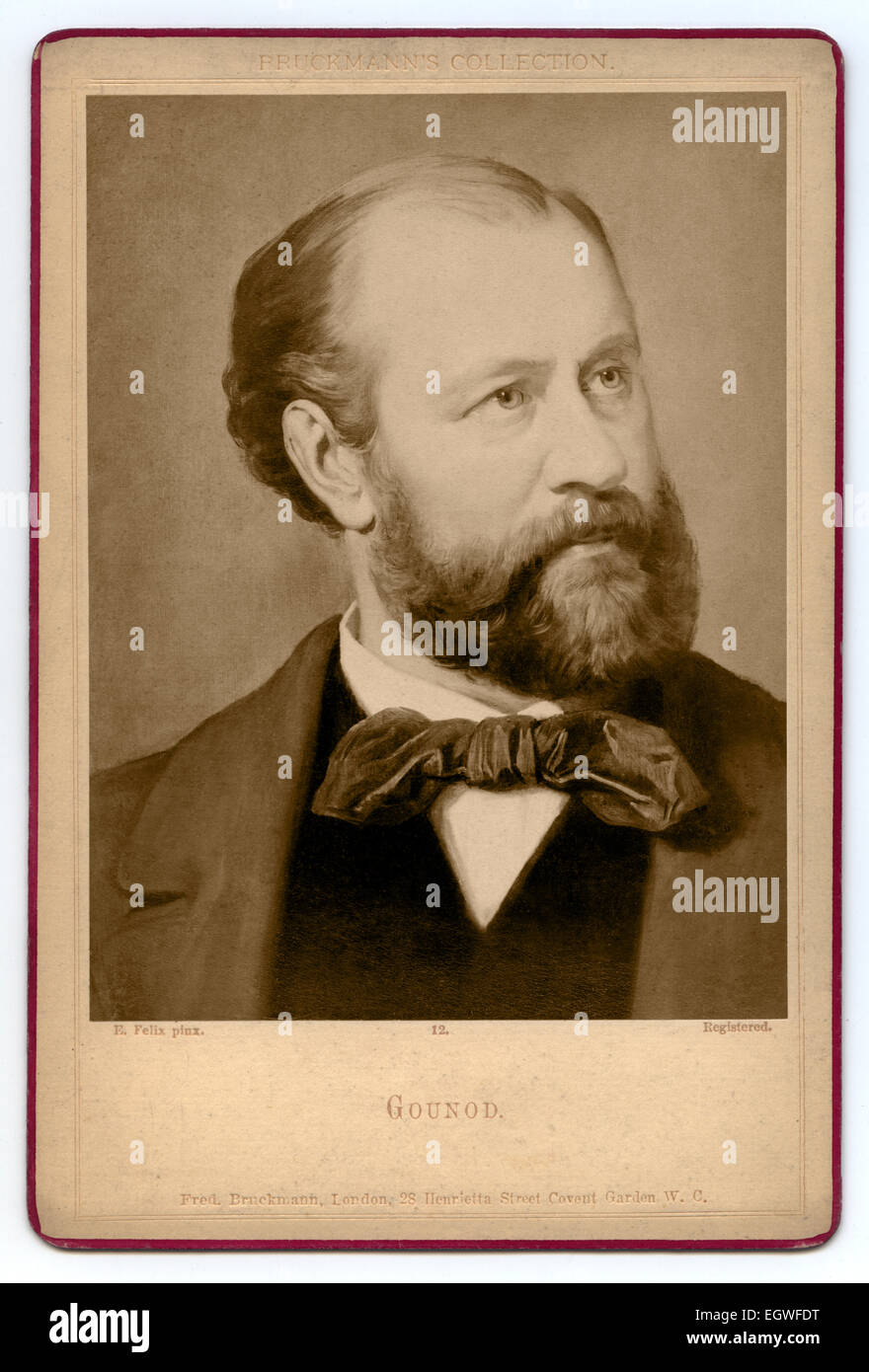 Viktorianische Kabinett Karte Porträt von Charles Gounod 1818 - 1893, aus einem Gemälde von Eugene Felix, 1837-1906 veröffentlicht von Friedrich Bruckmann circa1870 Stockfoto