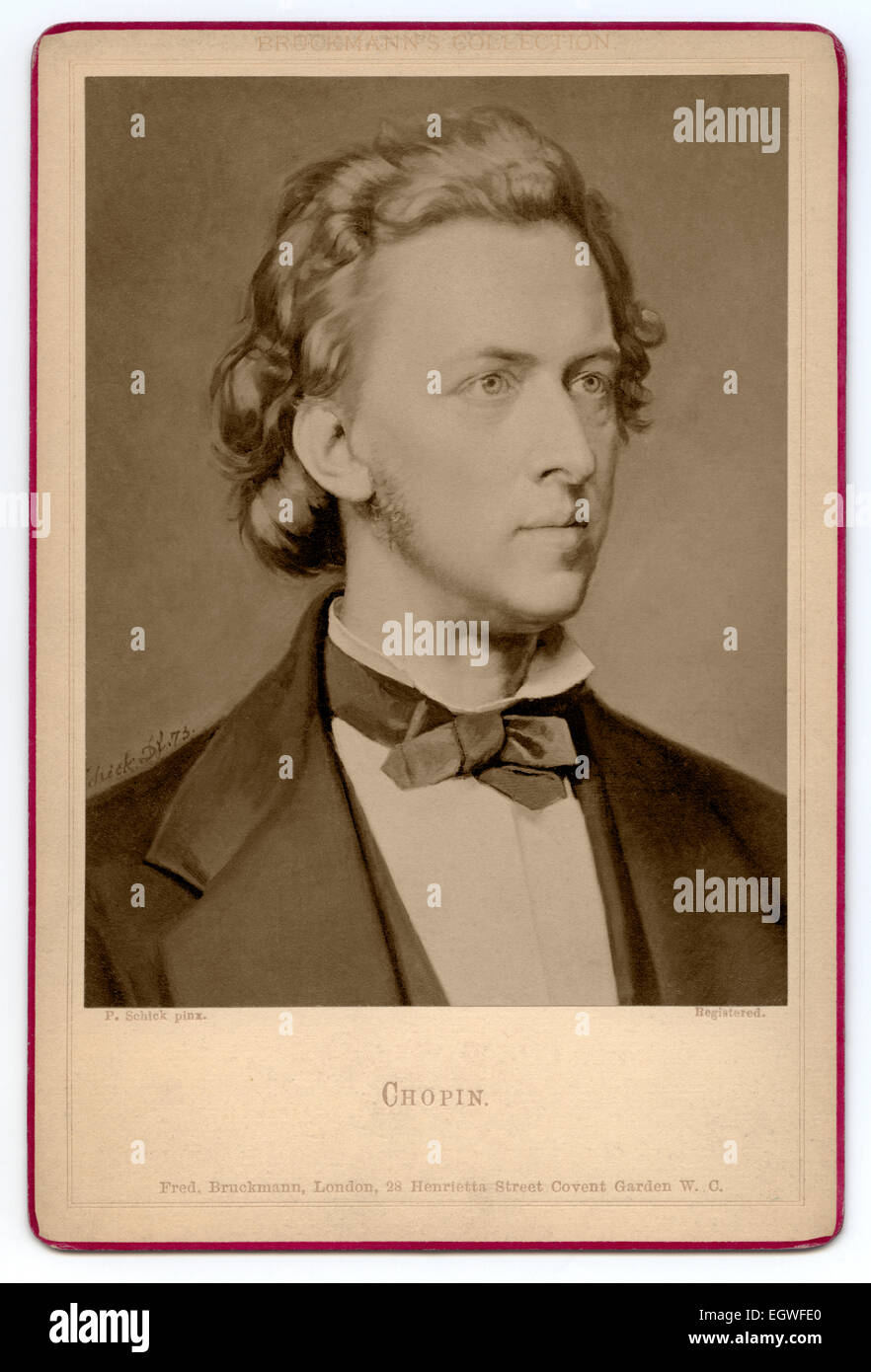 Viktorianische Kabinett Karte Porträt Frédéric Chopin 1810-1849 aus einem Gemälde von P. Schiek. Herausgegeben von Friedrich Bruckmann circa1873 Stockfoto