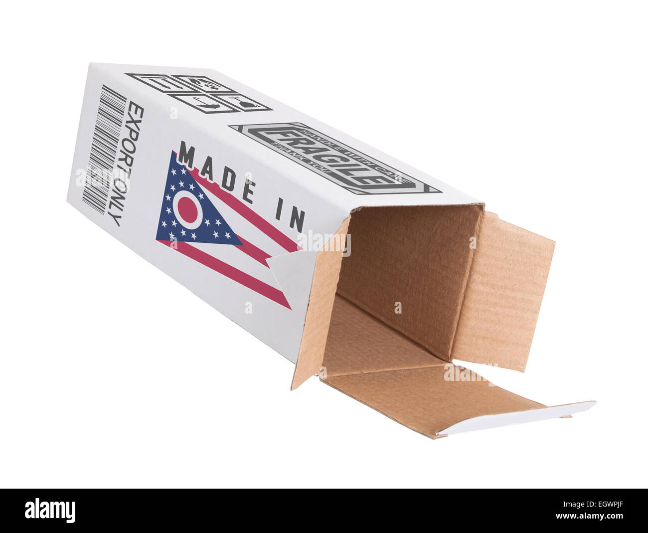 Konzept der export, öffnete Papier Box - Produkt von Ohio Stockfoto
