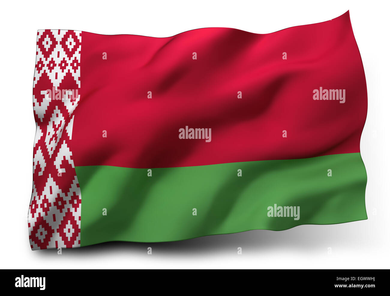 Wehende Flagge von Belarus isoliert auf weißem Hintergrund Stockfoto