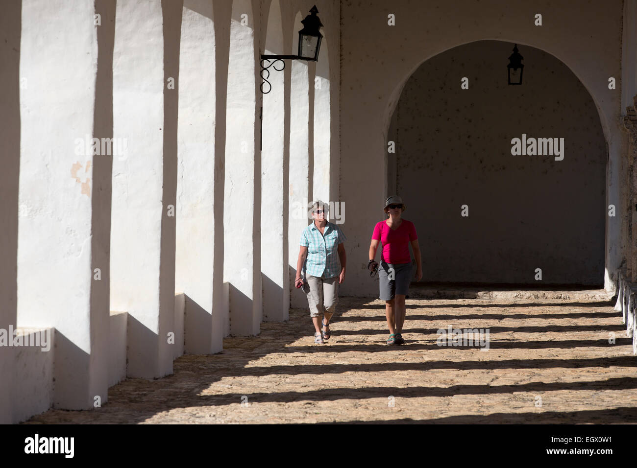 Arcade im Kloster in Izamal, Yucatan, Mexiko Stockfoto