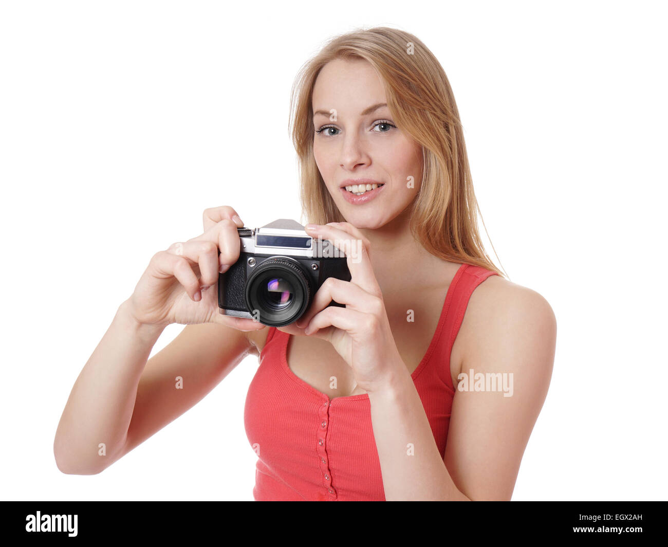 junge Frau mit Kamera Stockfoto