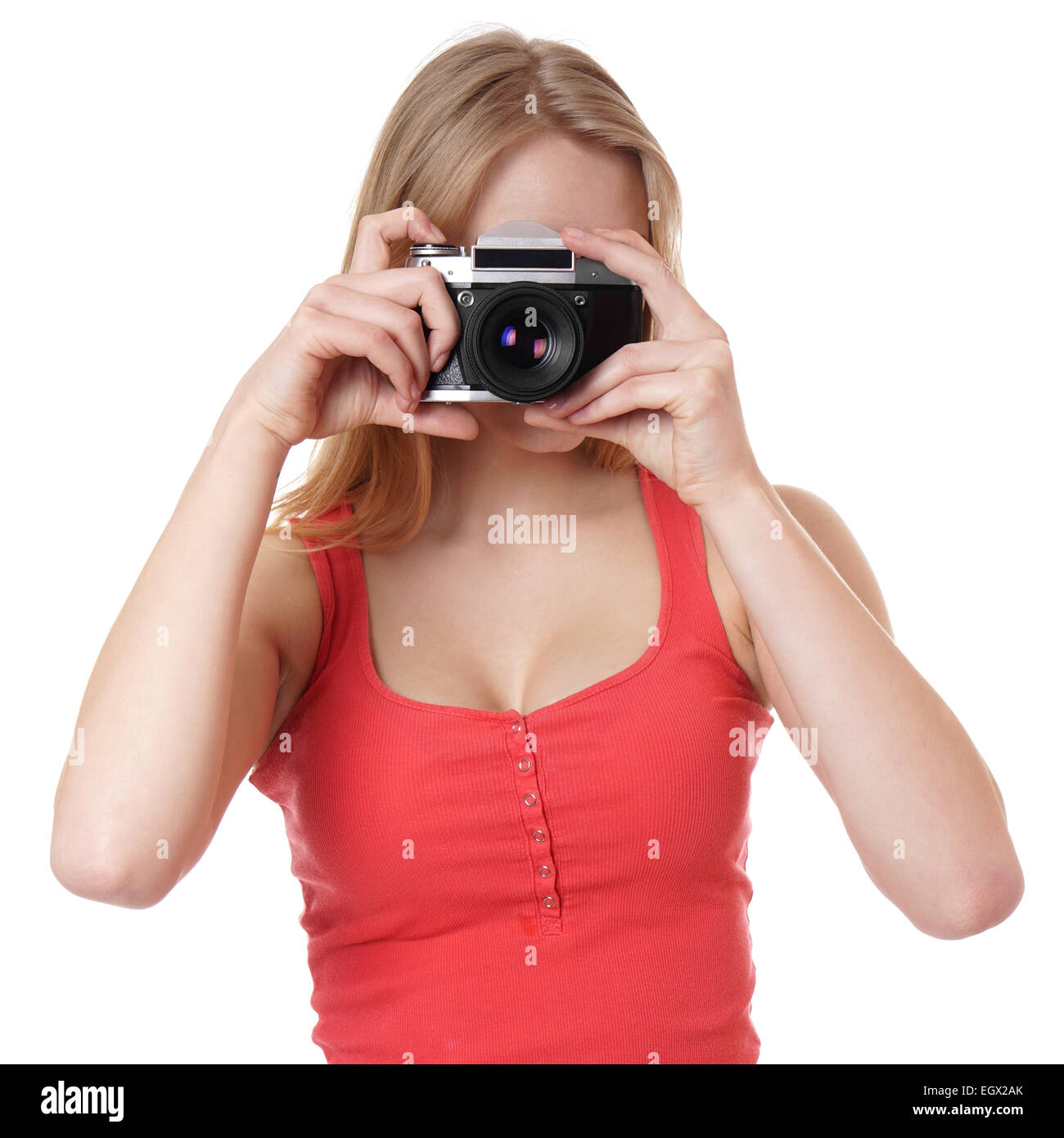 junge Frau mit Kamera Stockfoto