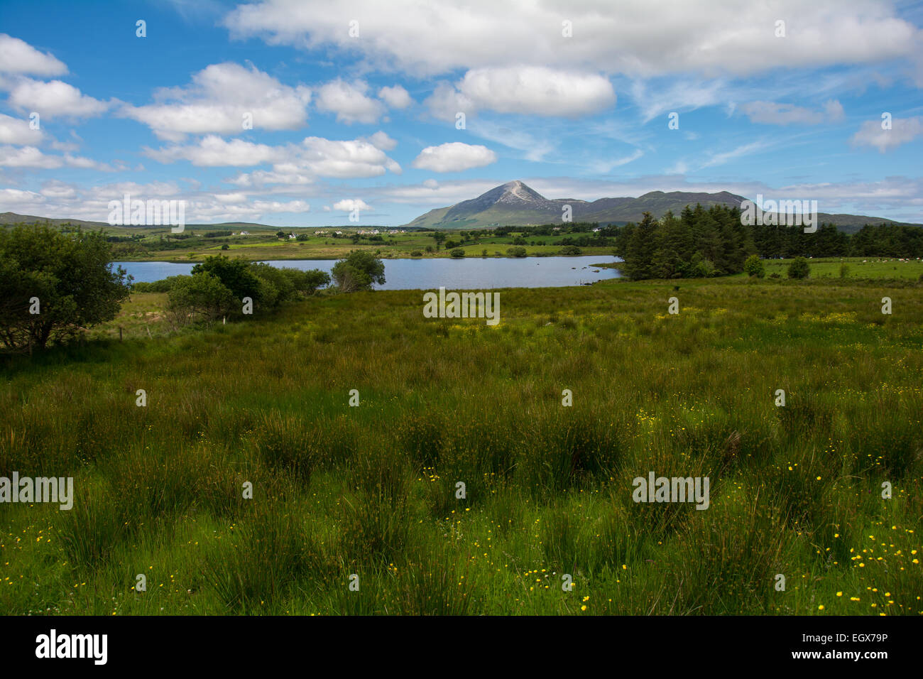 Am See mit Berg im Hintergrund, Ballycroy Nationalpark, Republik Irland Stockfoto