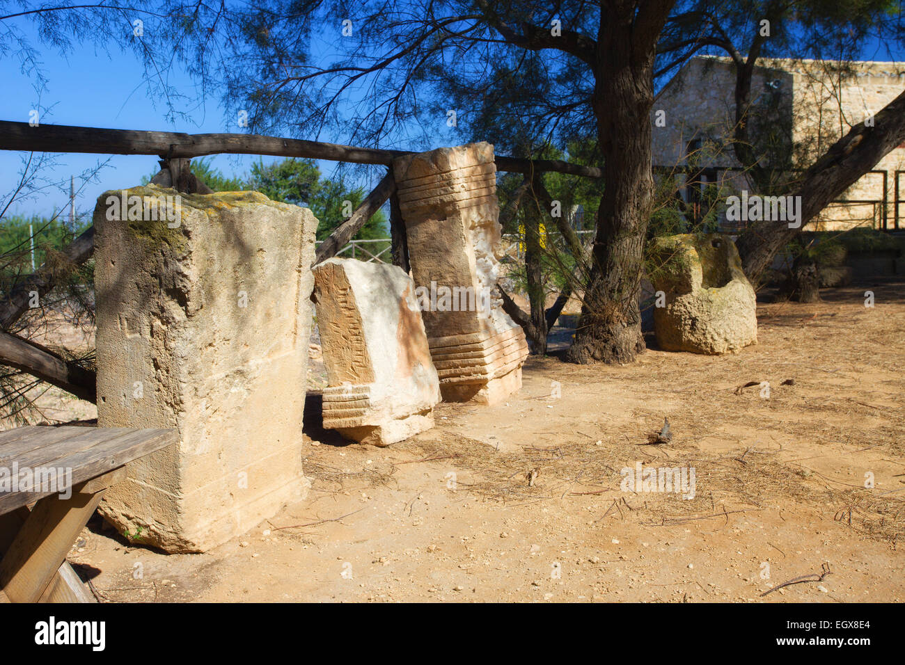 Kamarina, Steinen römische Denkmal von antiken griechischen Stadt. Sizilien Stockfoto