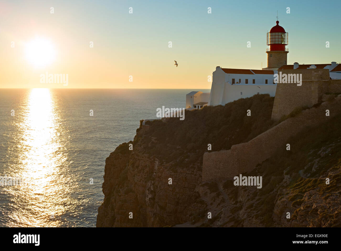 Leuchtturm von Cabo Sao Vicente, Region Sagres, Algarve, Portugal Stockfoto