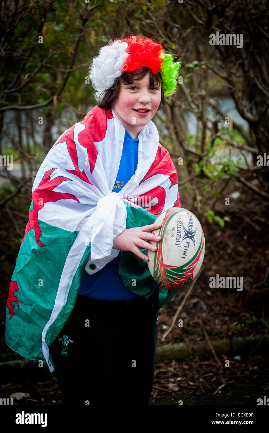 Pix von walisischen Fans bei London Welsh V London Irish Aviva Premiership Rugby match am St. Davids Day (1. März 2015) Stockfoto