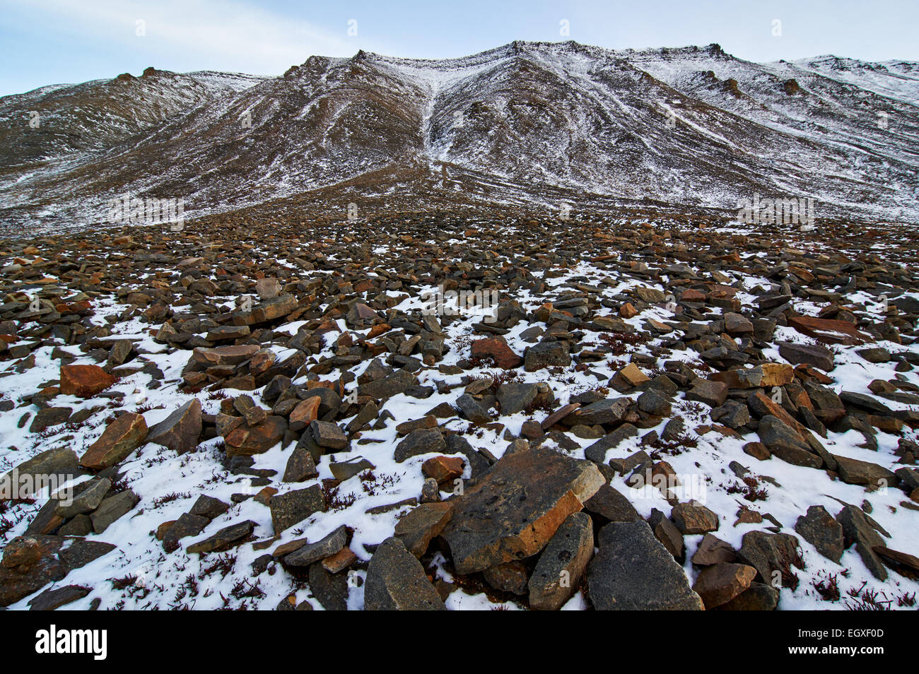 Felsen und Steinen im Bolterdalen, Svalbard. Stockfoto