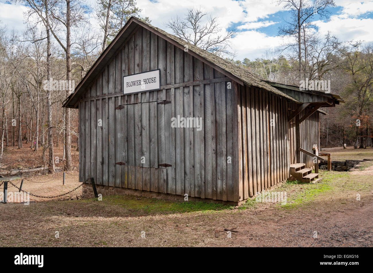 Ein Blick auf das Gebläse-Haus im Tannert Eisenhütte historische State Park in der Nähe von McCalla, Alabama, USA. Stockfoto