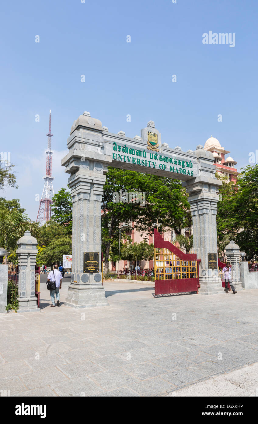 Eingangstor von der Universität von Madras, Chepauk, Chennai, Tamil Nadu, Südindien Stockfoto