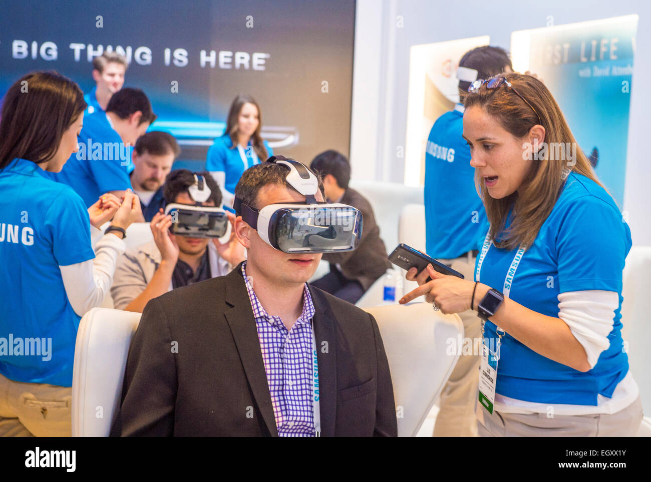 Virtual-Reality-Demonstration auf der Samsung-Stand auf der CES in Las Vegas statt Stockfoto