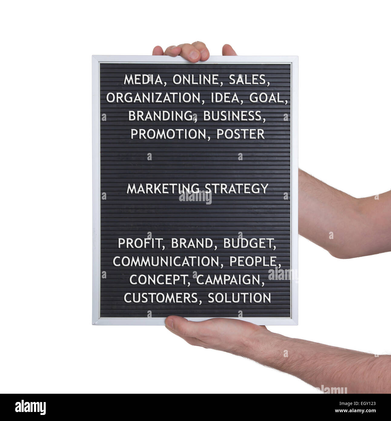 Marketing Strategiekonzept in Kunststoff Buchstaben auf sehr alten Speisekarte an Bord, Vintage-look Stockfoto