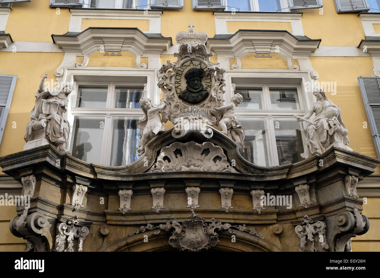 Hausdekoration in Graz Österreich im alten Teil der Stadt, am 10. Januar 2015. Stockfoto