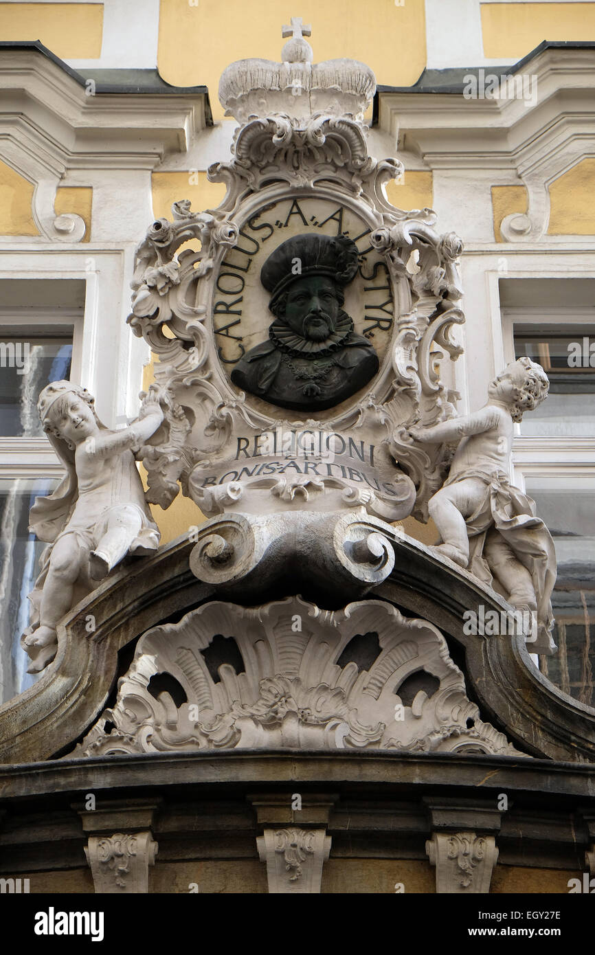 Hausdekoration in Graz Österreich im alten Teil der Stadt, am 10. Januar 2015. Stockfoto