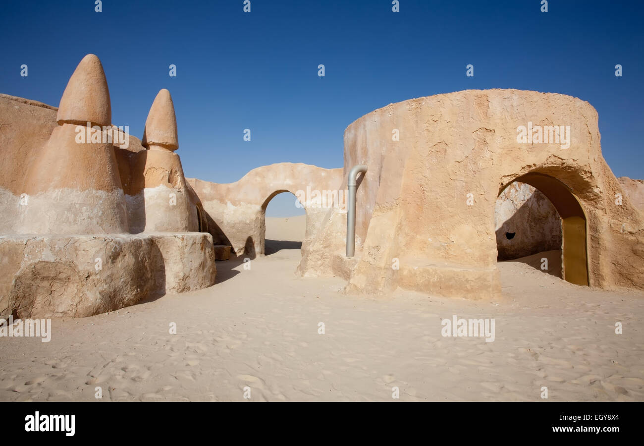 Star Wars Film-Set 1977 erbaut. -Tunesien, Sahara Wüste Stockfoto