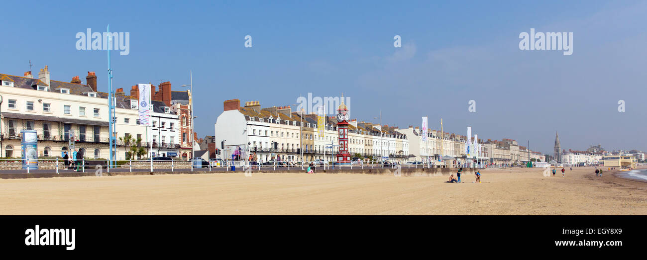 Strand von Weymouth Dorset UK im Sommer beliebter Urlaubsort an der Südküste-panorama Stockfoto