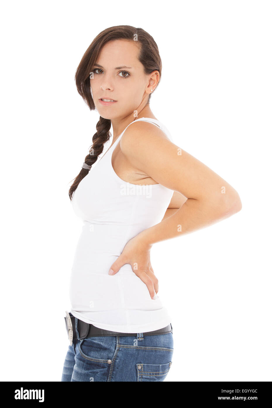 Teenager-Mädchen leidet an Rückenschmerzen Stockfoto