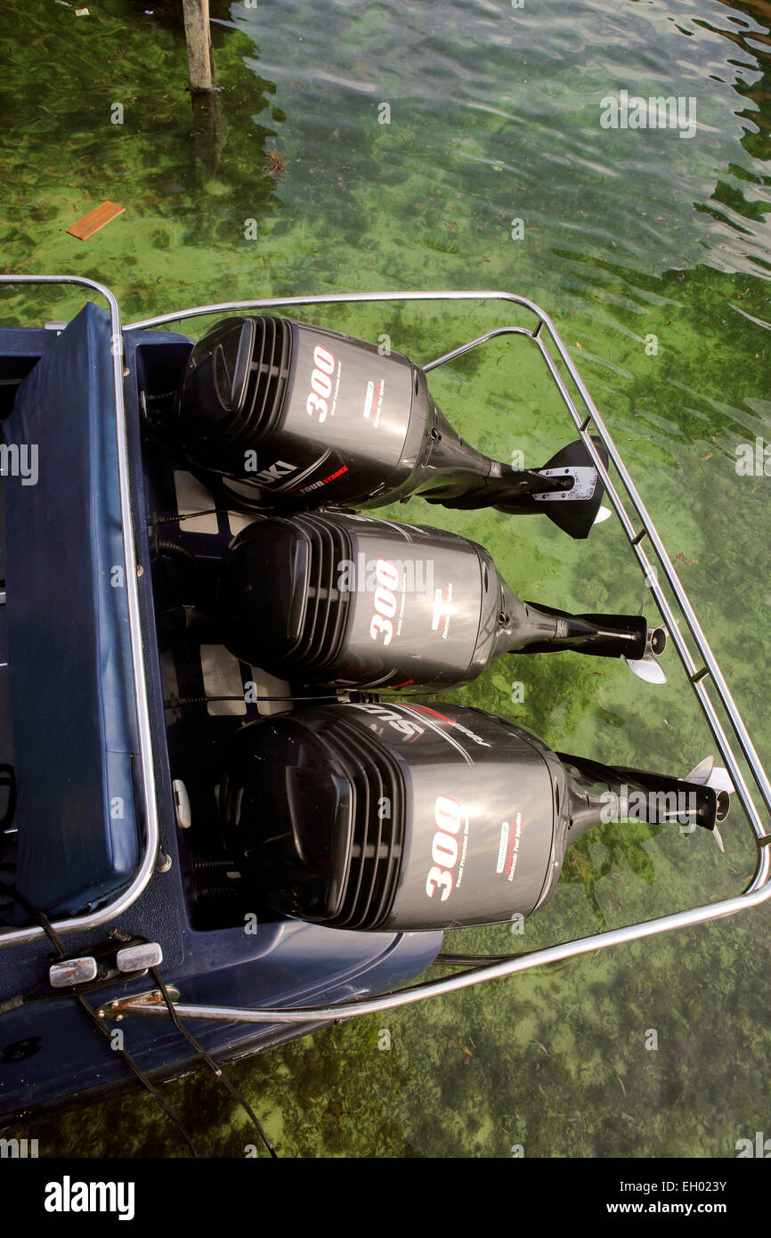 Polizeiboot mit drei Suzuki dreihundert PS Außenbordmotoren Stockfoto