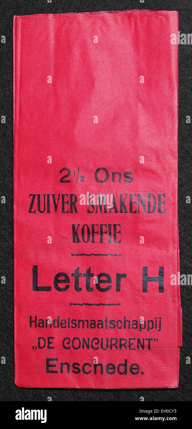 Buchstabe H 2,5 Ons Koffie Zakje van Handelsmaatschappij De Concurrent, Enschede, voorkant Stockfoto