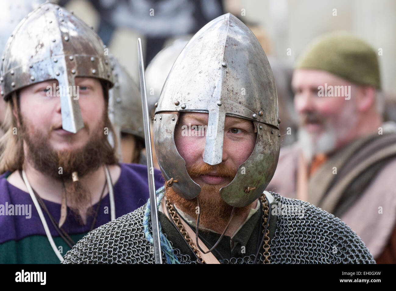 Personen, die teilnehmen in Jorvik Viking Festival, York 2015 Stockfoto