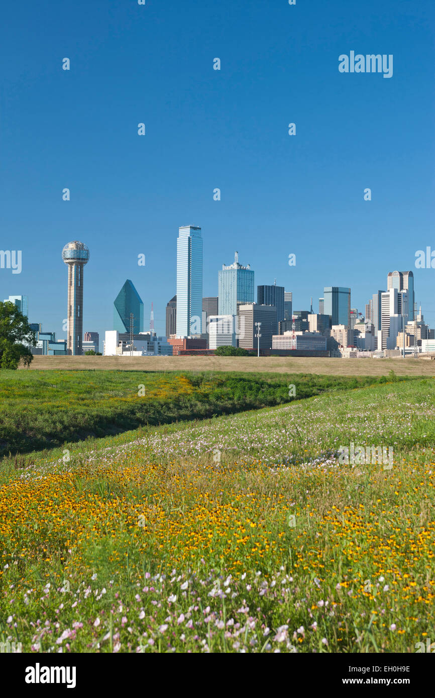 2009 HISTORISCHE SKYLINE DES STADTZENTRUMS TRINITY RIVER GREENBELT PARK DALLAS TEXAS USA Stockfoto