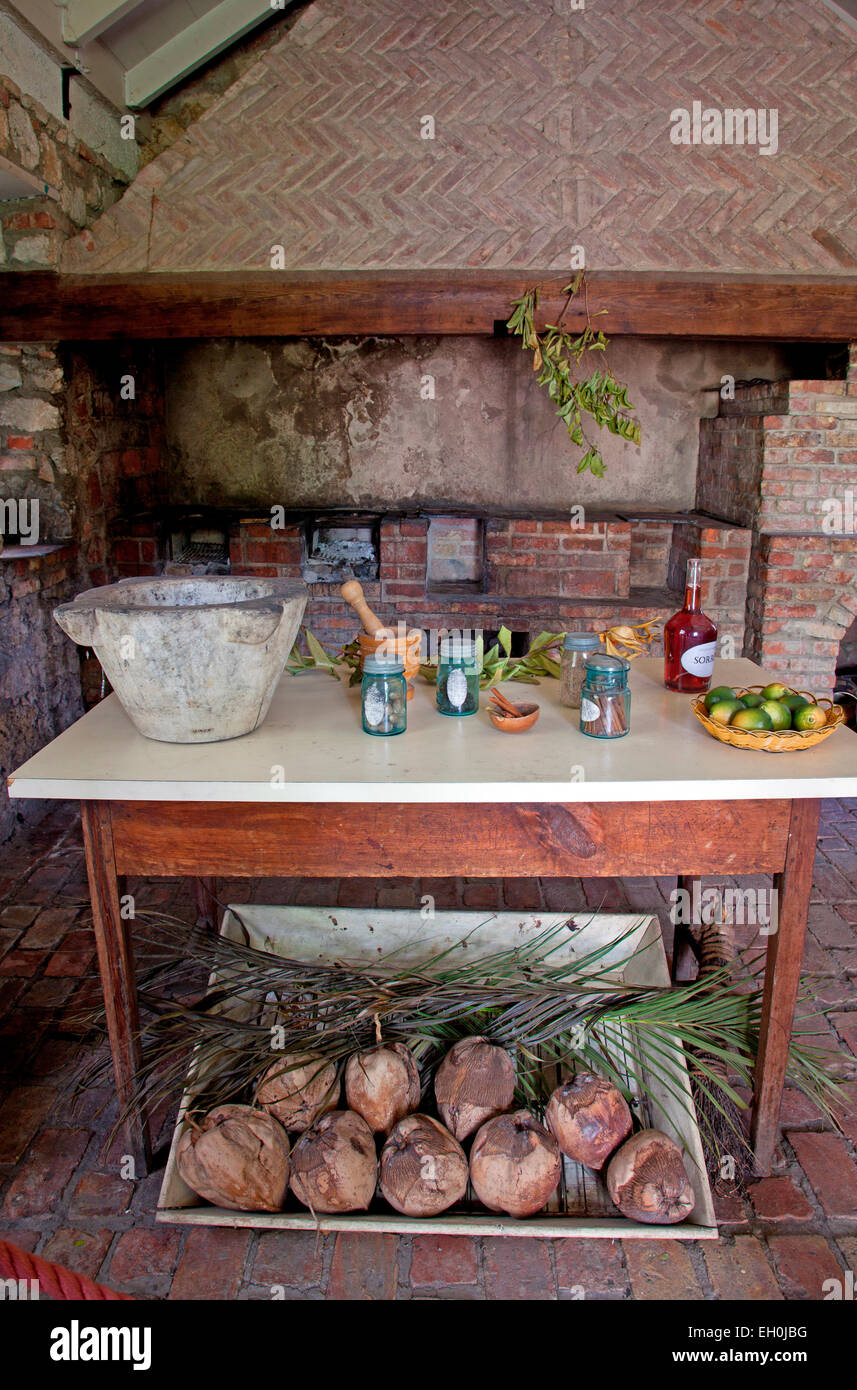 Frederiksted, St. Croix: Küche im Estate Laune Museum, eine restaurierte Zucker und rum Estate, die die dänischen Anfängen bis Spuren Stockfoto