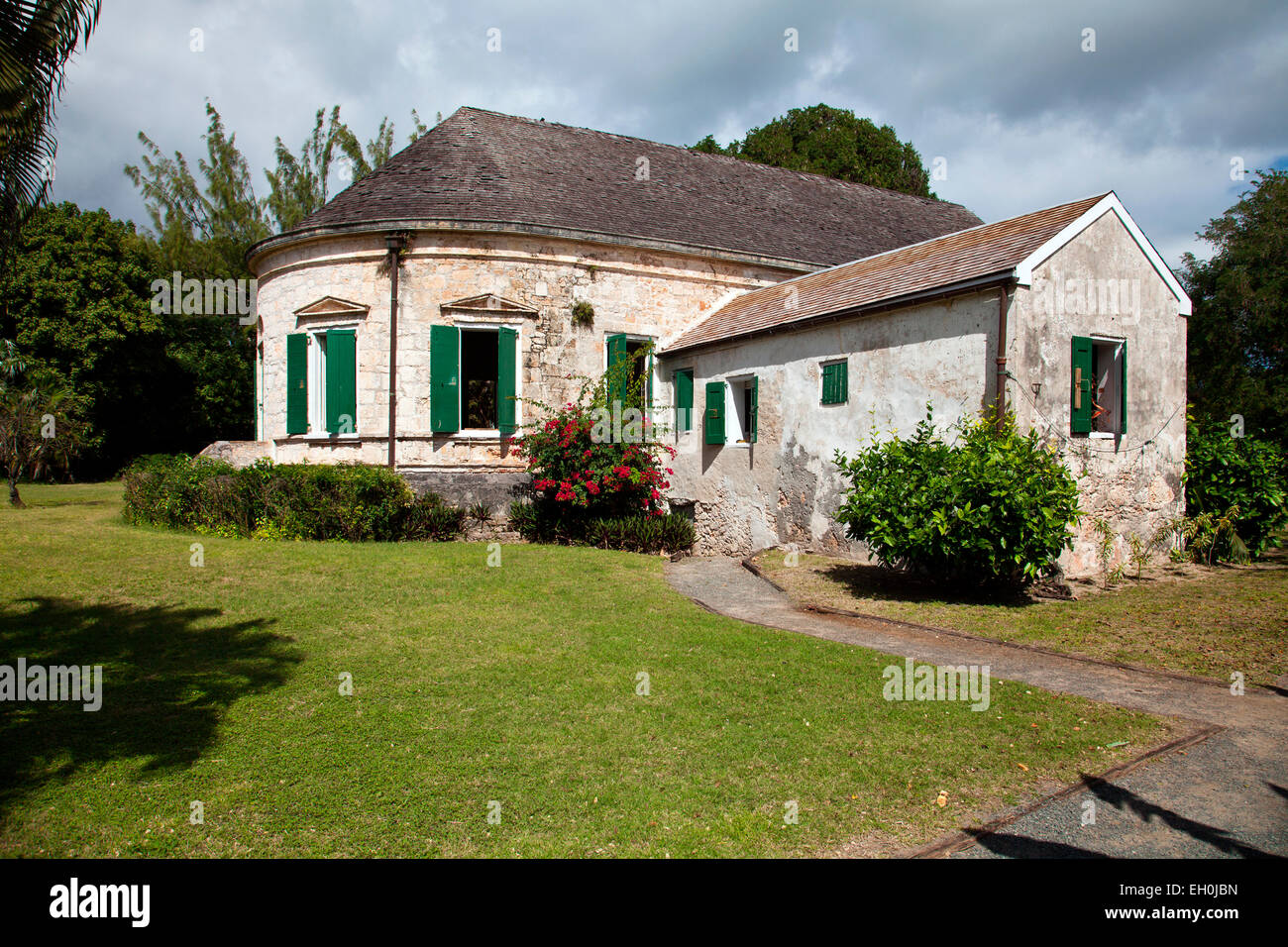 Frederiksted, St. Croix: Eingang Bereich Detail des wichtigsten Immobilien-Hauses nach Lust und Laune Estate.  Jetzt ein Museum, das restaurierte Zucker und Stockfoto