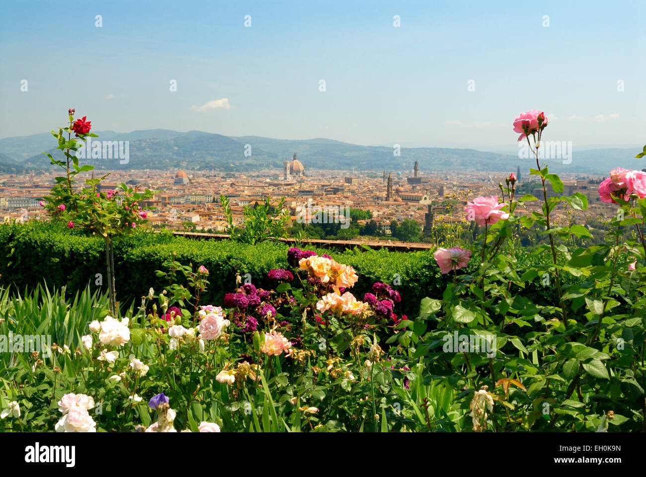 Stieg Garten mit Blick auf die Skyline der Stadt, Florenz, Toskana, Italien Stockfoto