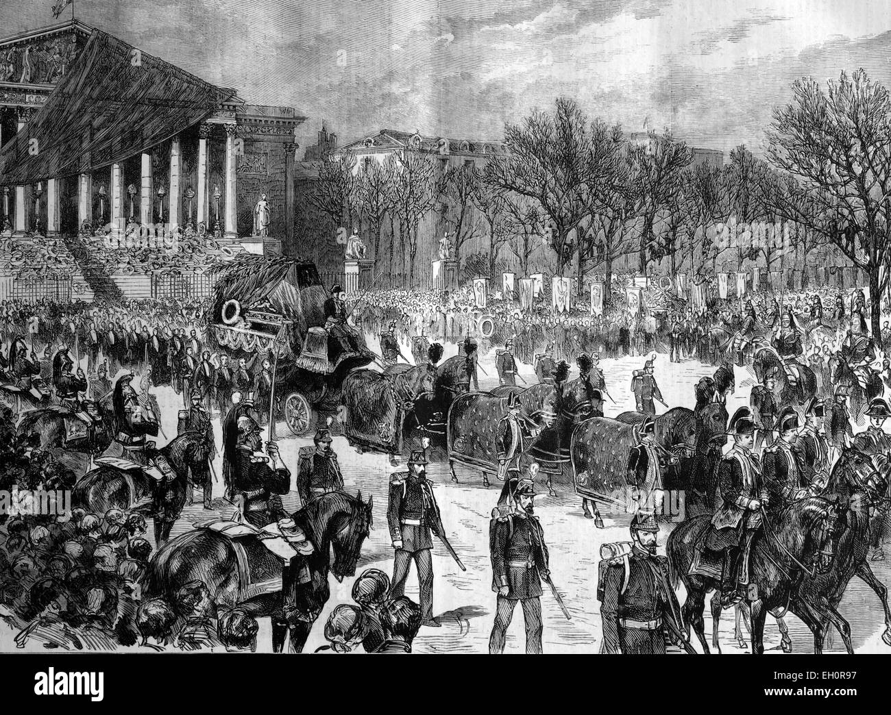 Beerdigung von Léon Gambetta, den Trauerzug verlassen der Abgeordnetenkammer, England, historische Abbildung, 1884 Stockfoto