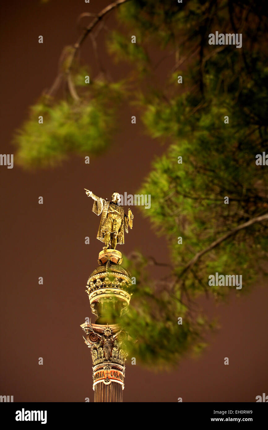 Skulptur von Columbus in Las Ramblas, Barcelona, Spanien Stockfoto