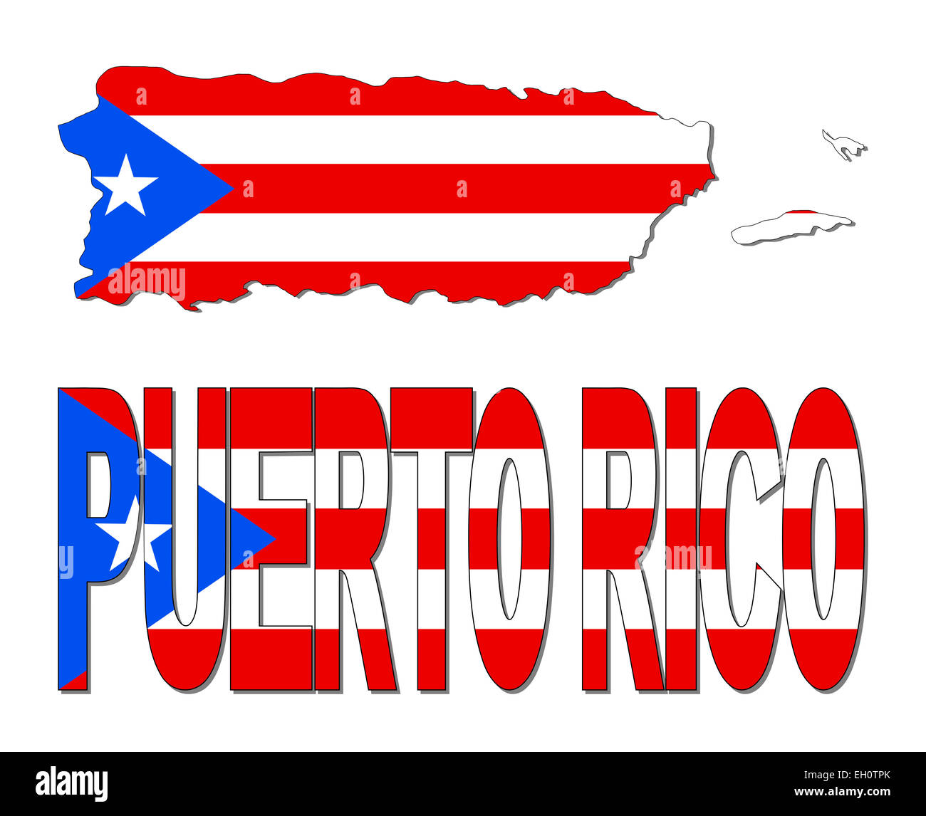 Puerto Rico Karte Flagge und Text illustration Stockfoto