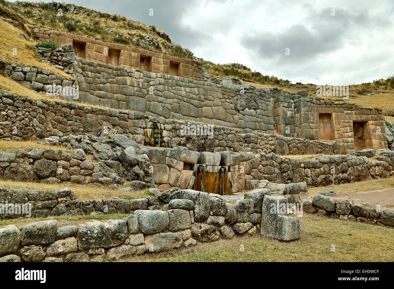 Alles in allem Ansicht von Tambomachay Inca Ruinen, Cusco, Peru Stockfoto