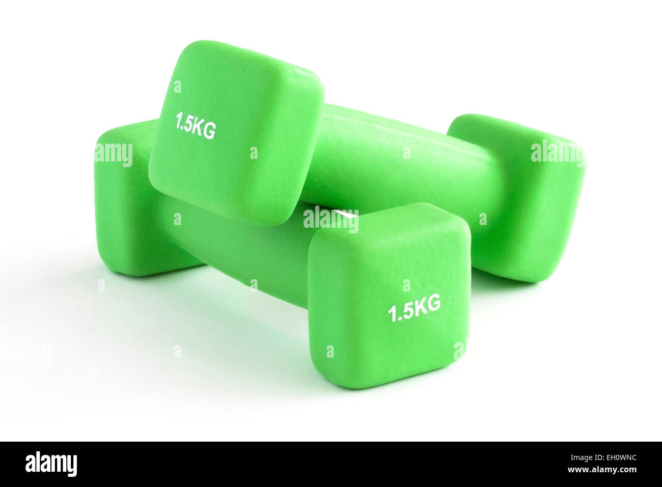Grün 1,5 kg Fitness Gewichte. Hanteln für ein Fitness-Training. Stockfoto
