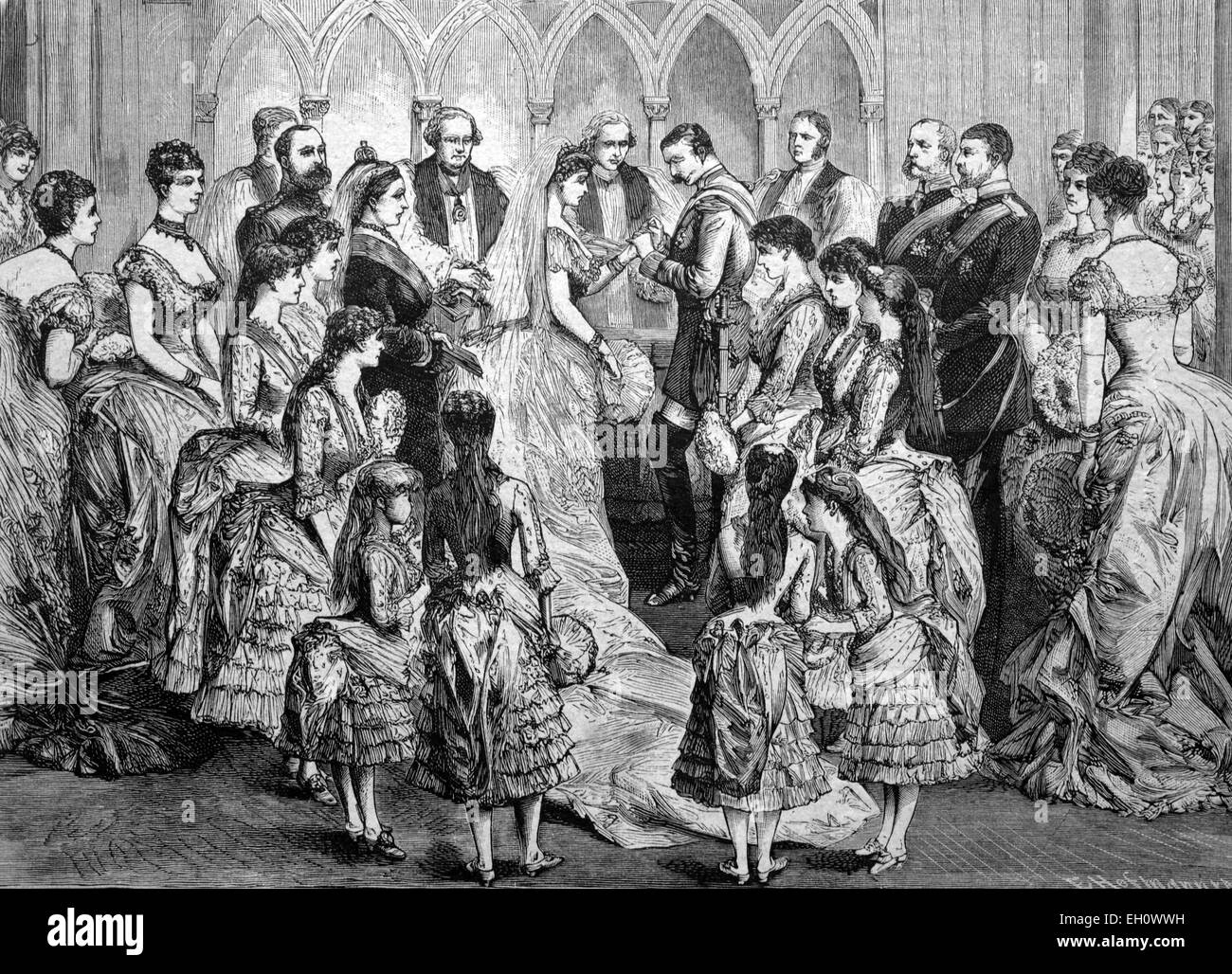 Hochzeit, 1885, Prinzessin Beatrice von England (1857-1944), mit Prinz Henry Maurice von Battenberg (1858 – 1896), historische Abbildung, ca. 1886 Stockfoto