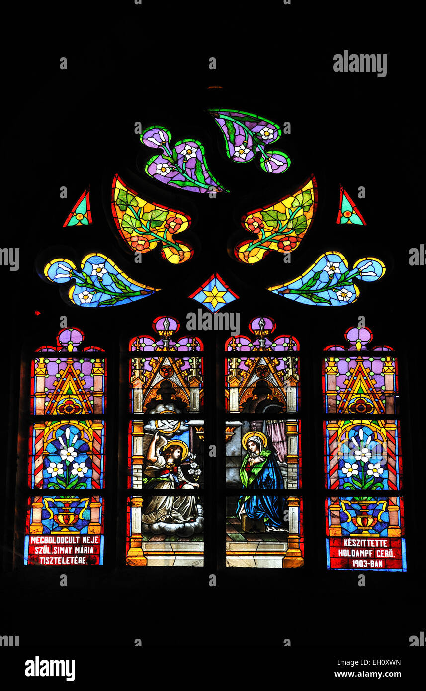 Glasfenster, Saint Michael Church, Cluj-Napoca, Rumänien Stockfoto