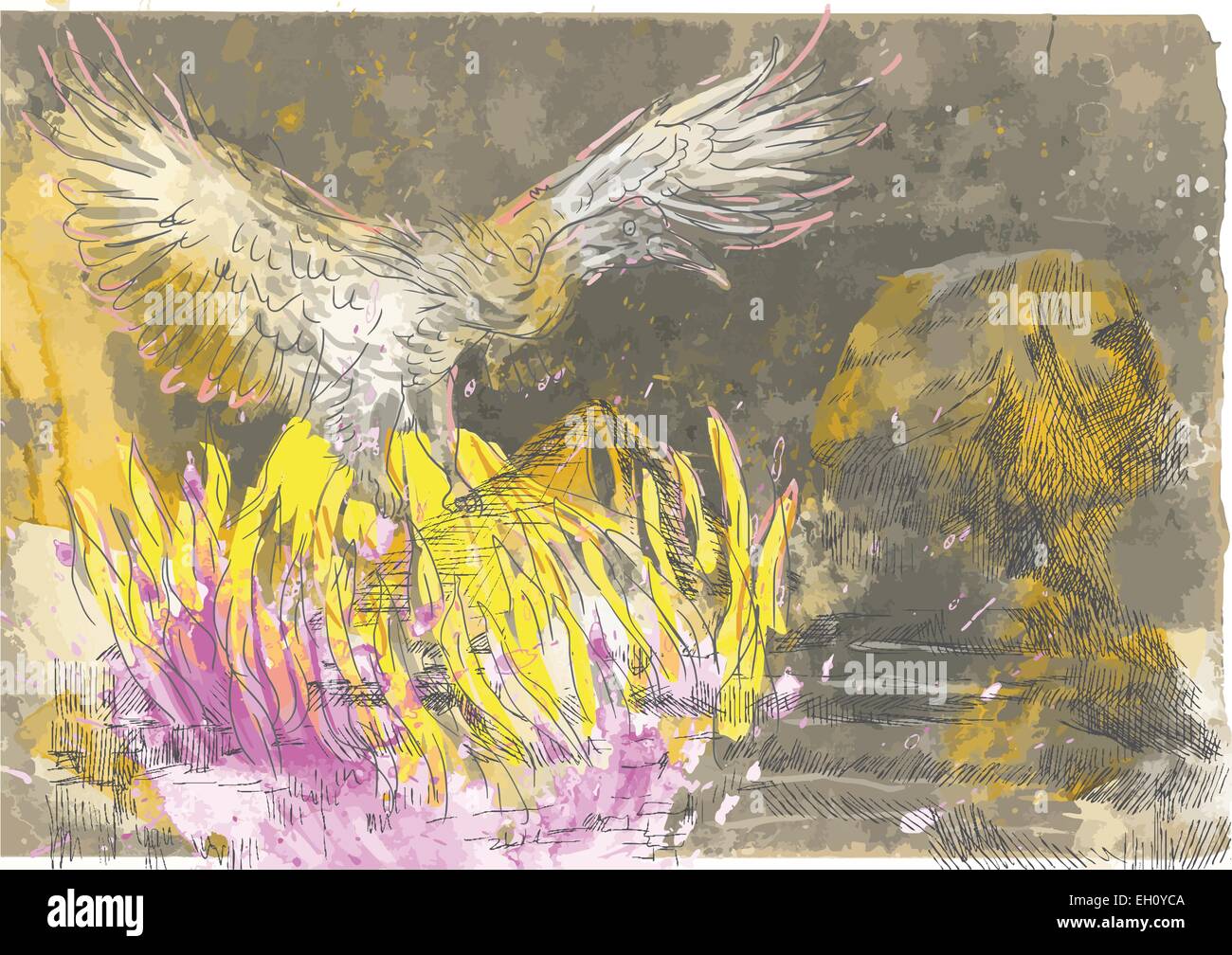 Eine handgezeichnete Abbildung im antiken griechischen Mythen und Legenden: PHOENIX (ist eine langlebige Vögel, die zyklisch regeneriert ist oder r Stock Vektor Eine handgezeichnete Abbildung im antiken griechischen Mythen und Legenden: PHOENIX (ist eine langlebige Vögel, die zyklisch regeneriert ist oder r Stock Vektor