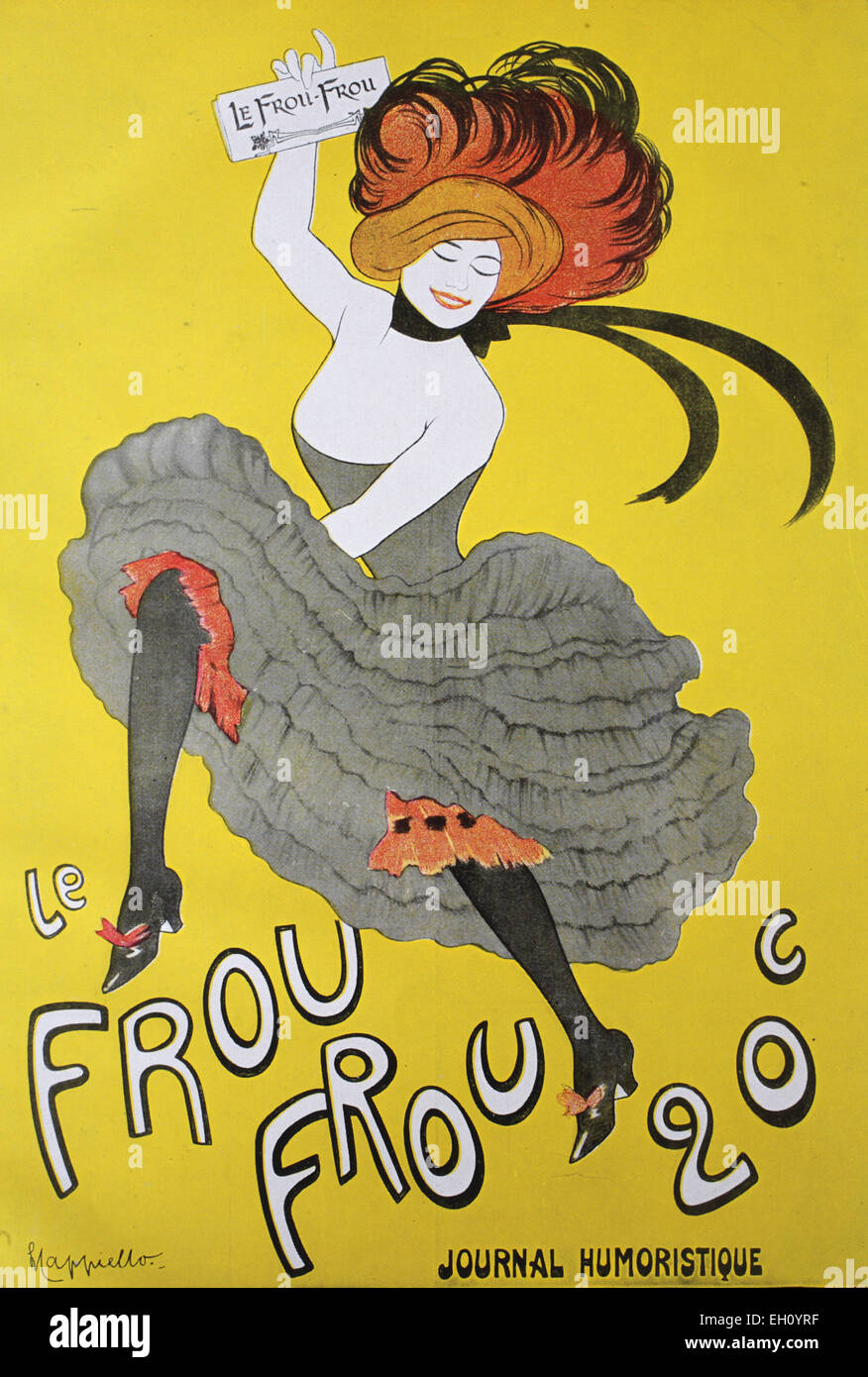 "Historische Werbeplakat für die französische Zeitung"Frou Frou – '' von Capiello, um 1880" Stockfoto