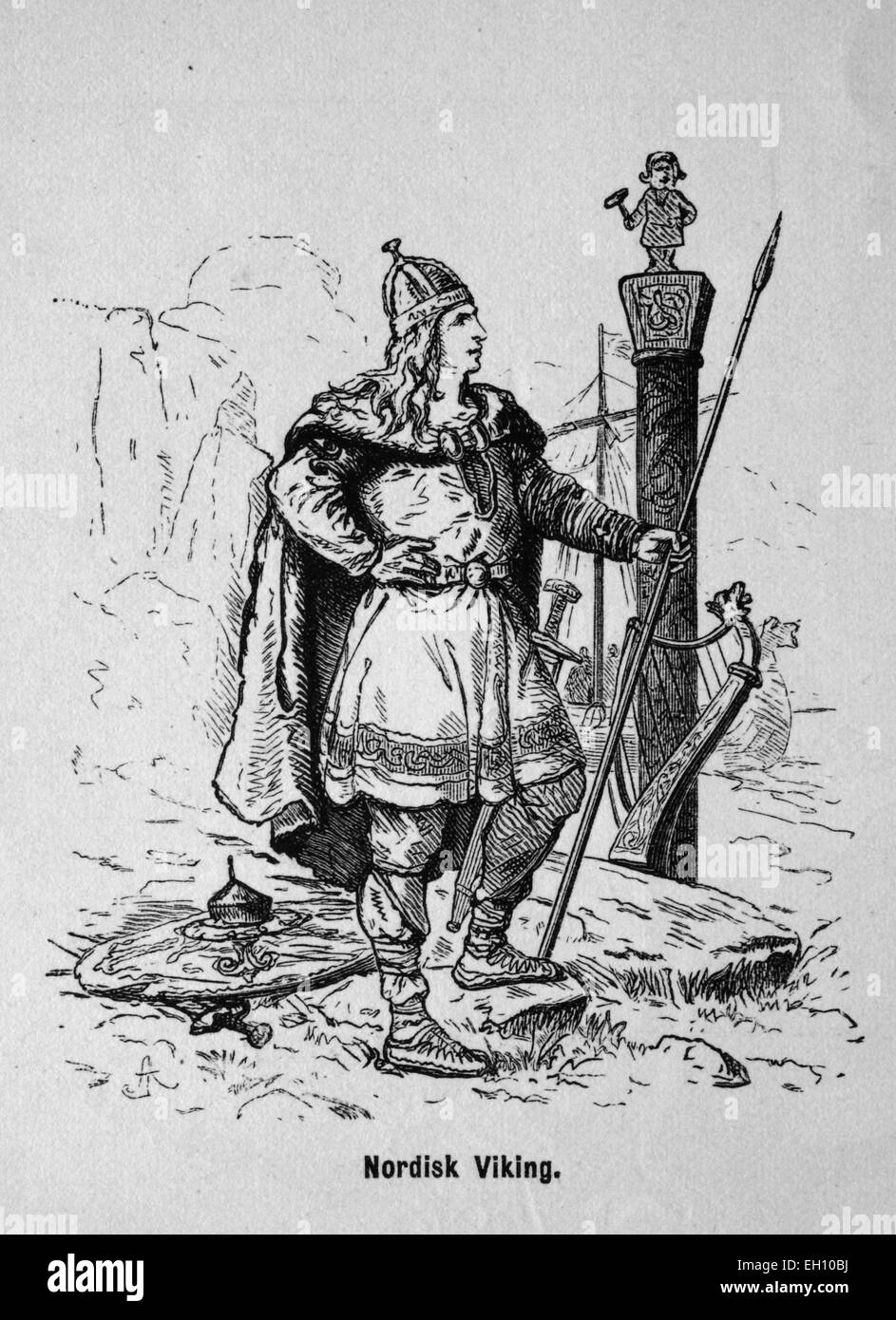 Nordische Wikinger, Holzschnitt aus dem Jahr 1880 Stockfoto