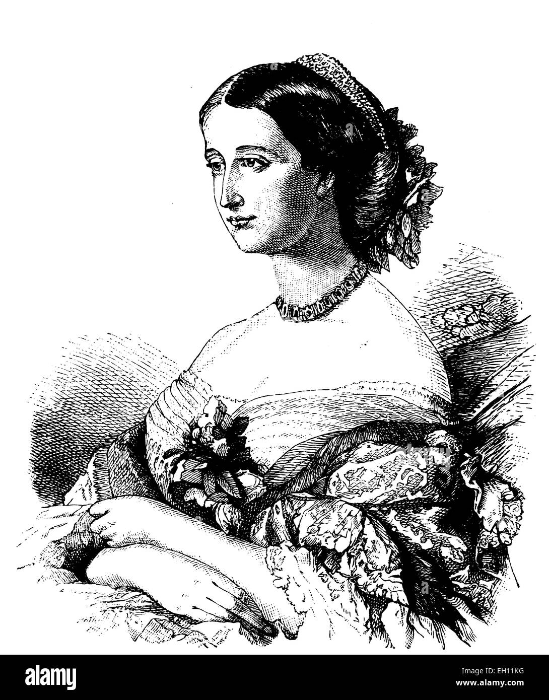 Eugenie de Montijo, 1826-1920, französische Kaiserin und letzte Monarch von Frankreich, historischen Holzschnitt, um 1880 Stockfoto