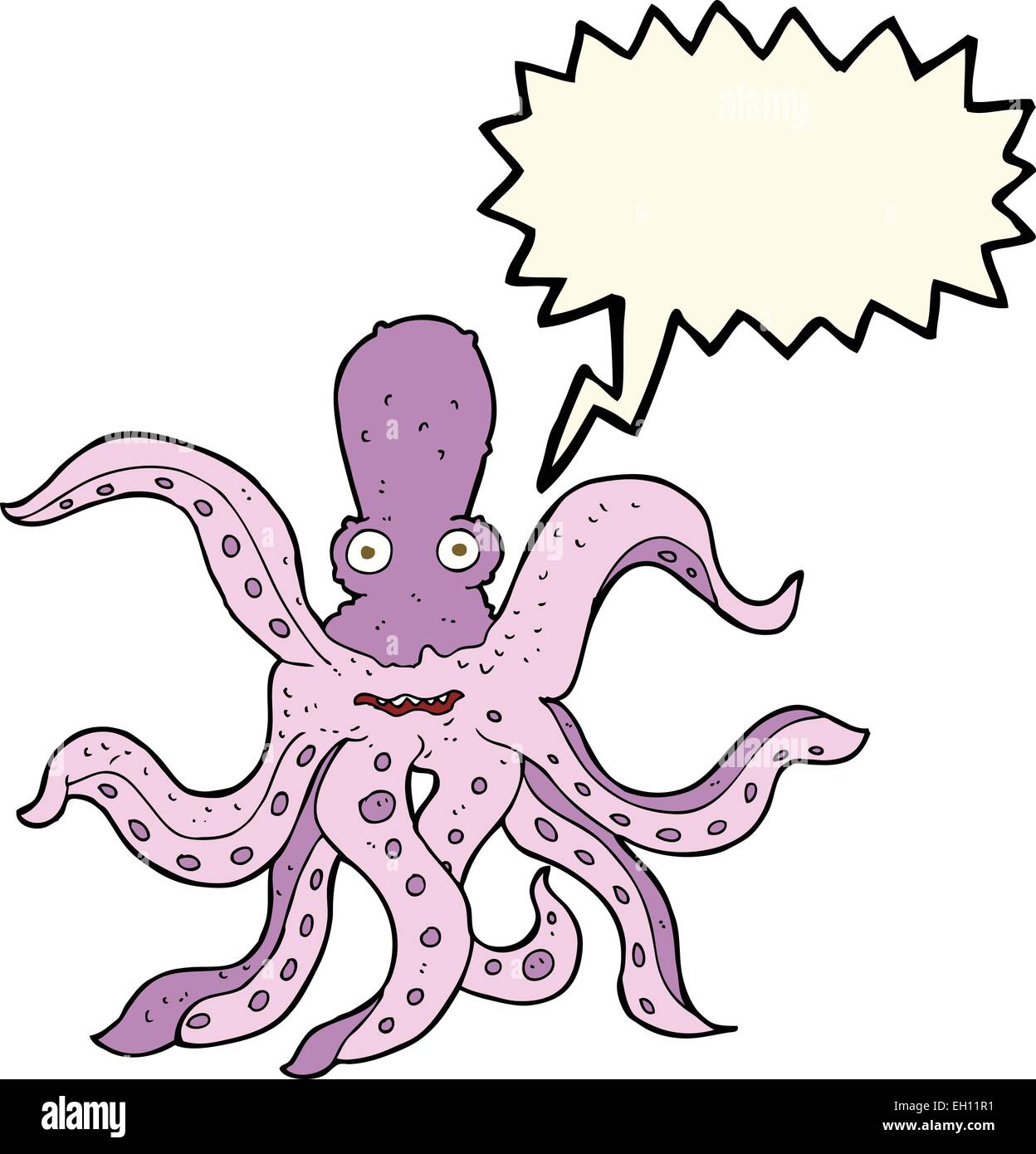 Cartoon Riesenkraken mit Sprechblase Stock Vektor